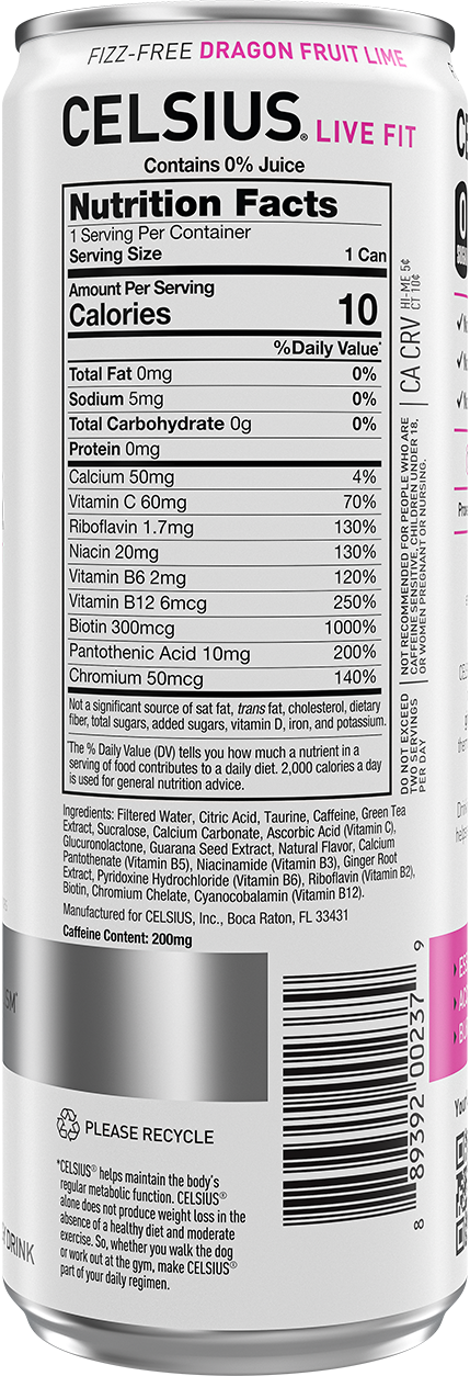 Fizz Free Dragon Fruit Lime – Product's Back Label