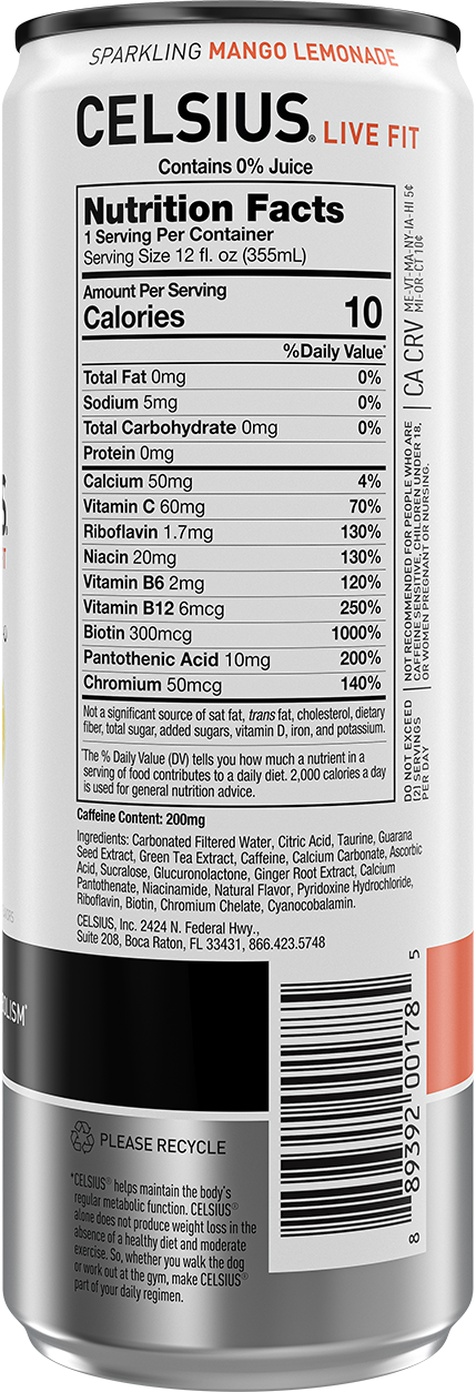 Sparkling Mango Lemonade – Product's Back Label