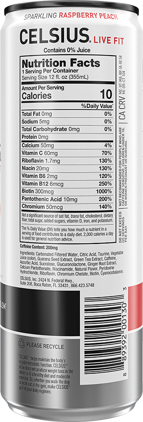 Sparkling Raspberry Peach – Product's Back Label